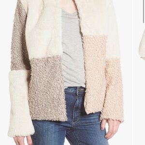 Sam Edelman Patchwork Teddy Jacket in Cream and Tan